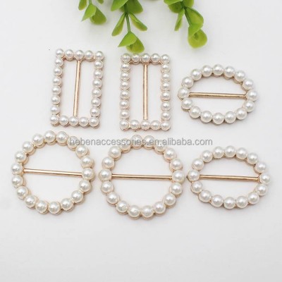 Factory Export Quality More Size Ribbon Cover Shoes Hats Garments Decor Oval Round Square White Pearl Alloy Hardware Belt Buckle